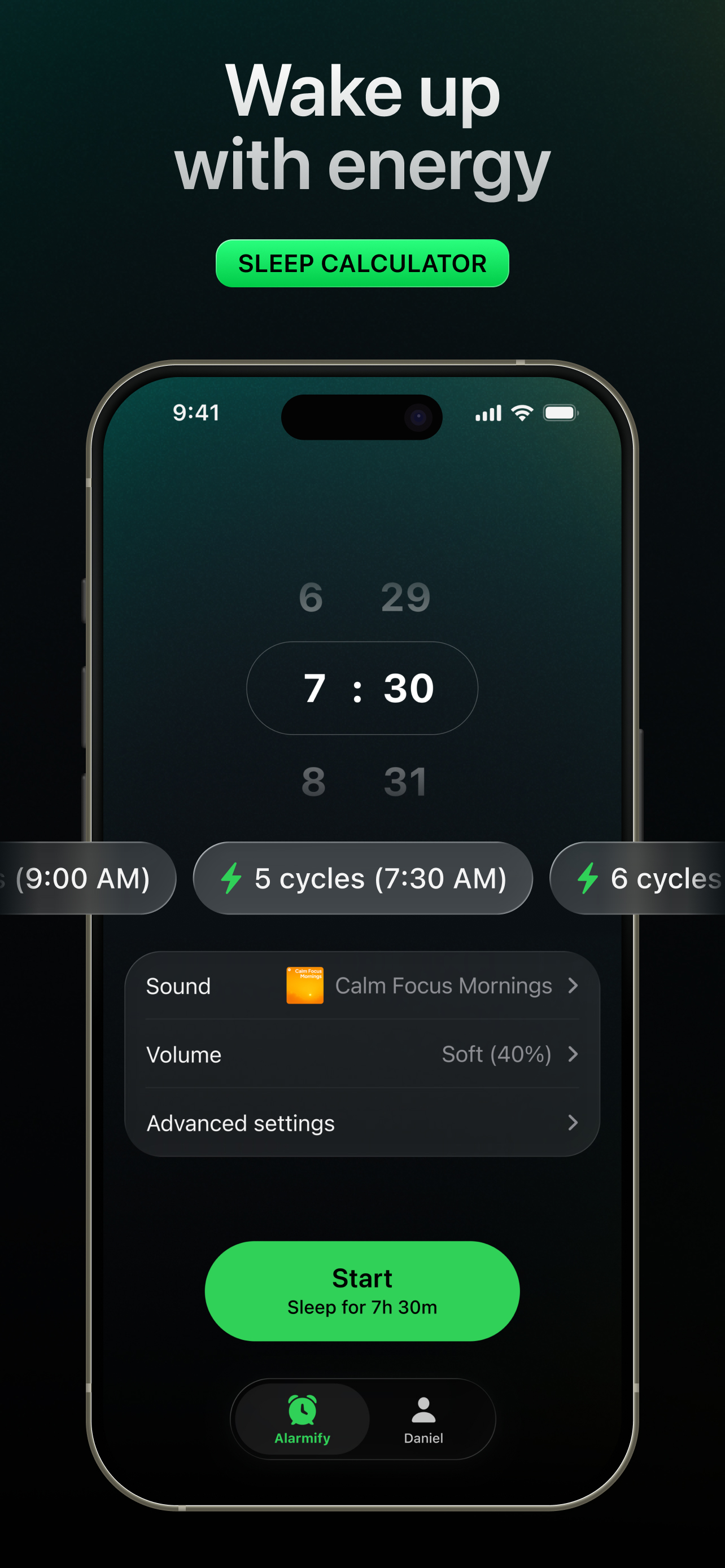Smart Wake with sleep calculator